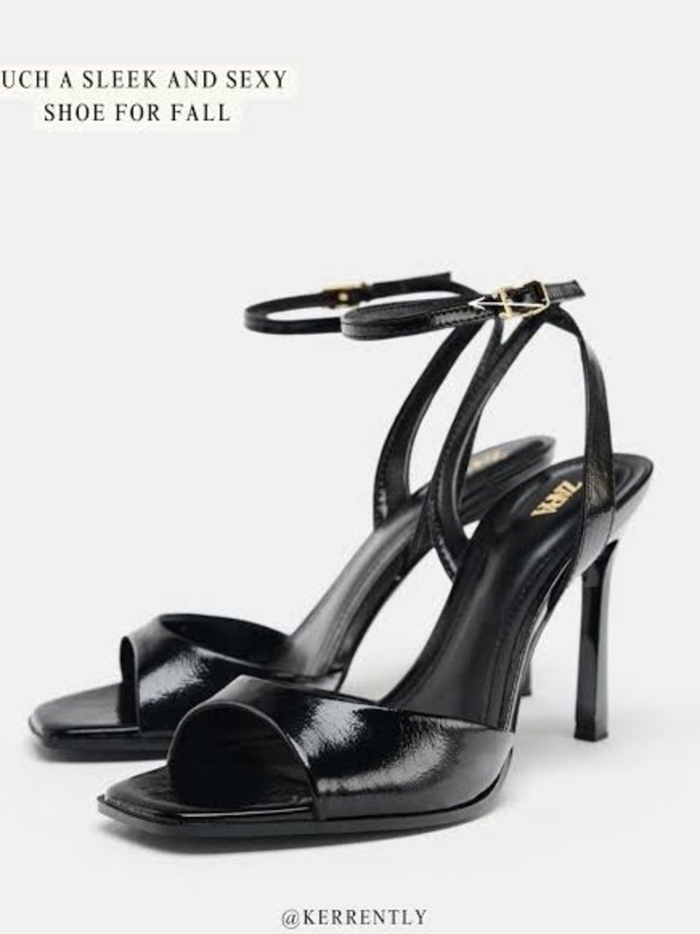 Zara Black Patent Leather Ankle-Strap Heels size 39. USA 8.5